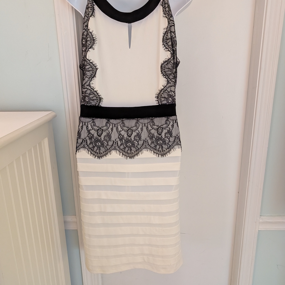 Aa Studio Elegant Black and Cream Lace Midi Dress
